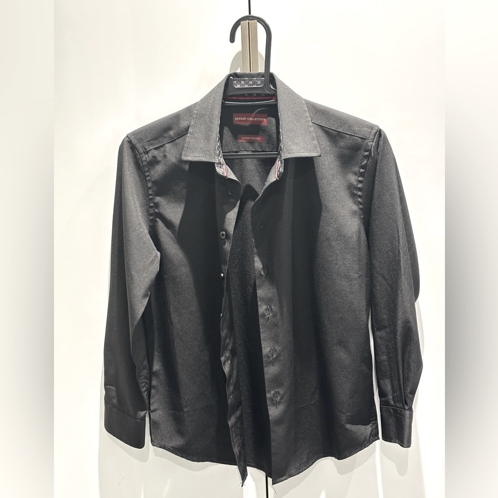 Report Collection Boys Black Button Down Dress Shirt, Size 8